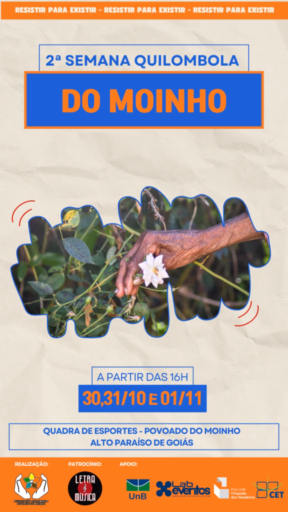 Cartaz da 2ª Semana Quilombola do Moinho, realizada de 30 de outubro a 1º de novembro de 2026, no Povoado Quilombola do Moinho, em Alto Paraíso de Goiás, na Chapada dos Veadeiros.