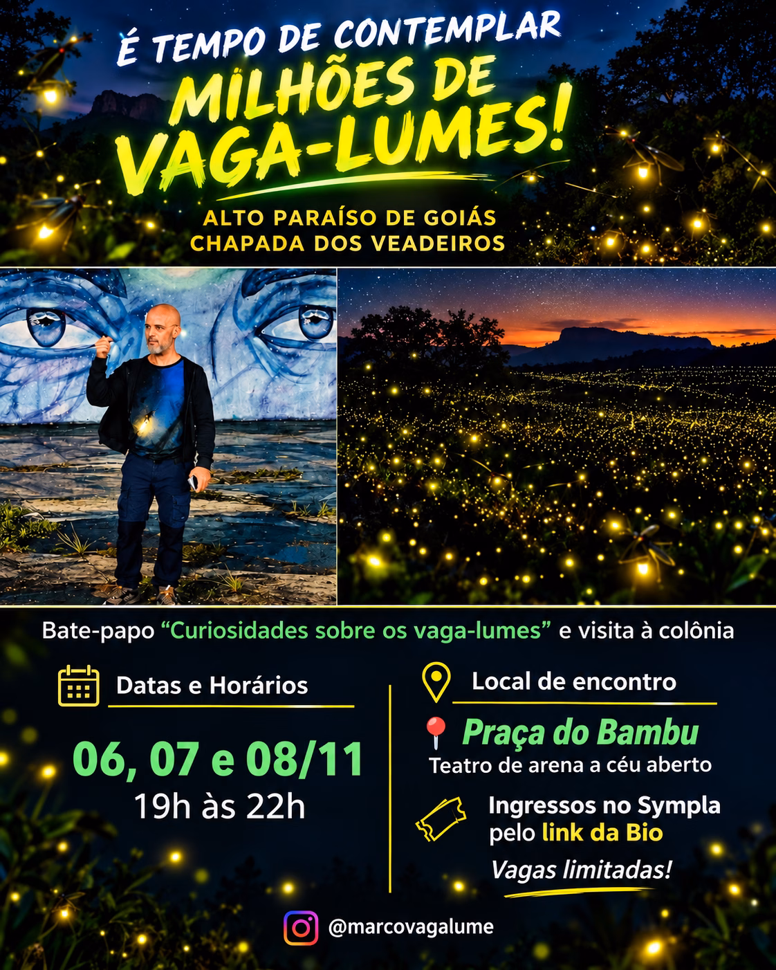 Espetáculo de vaga-lumes na Chapada dos Veadeiros: noites de contemplação da bioluminescência em Alto Paraíso de Goiás